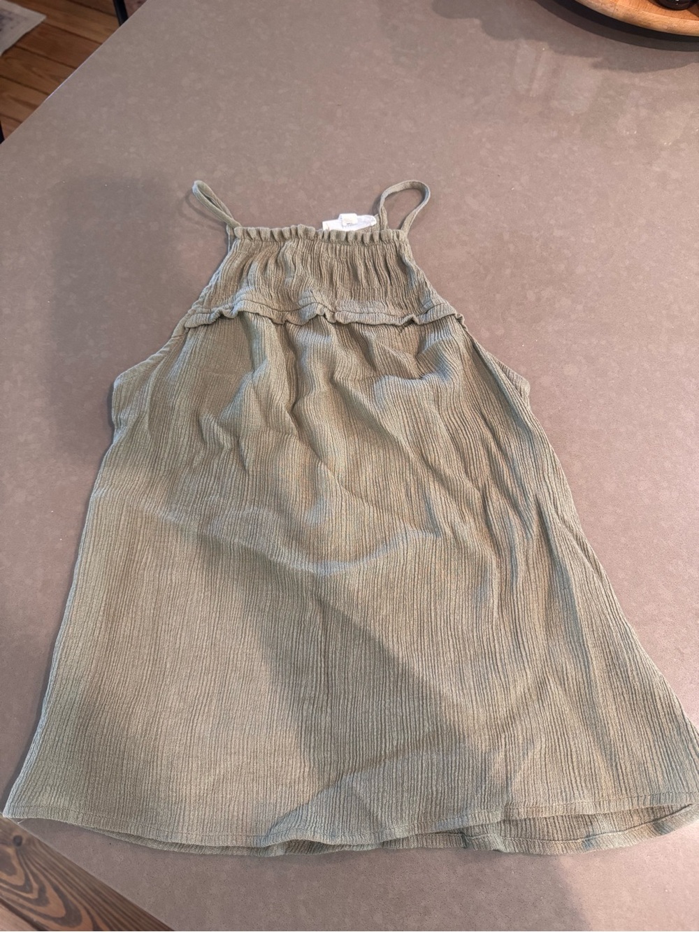 mine Olive Green Smocked Spaghetti Strap top halter cut